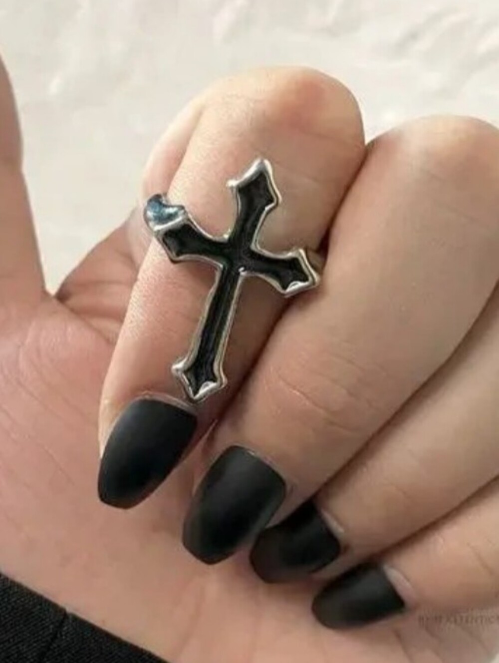 NWT Large Silver and Black Cross Ring Adjustable Size Unisex